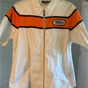 Harley-Davidson White and Orange zip up blouse with Bold Black Stripe
